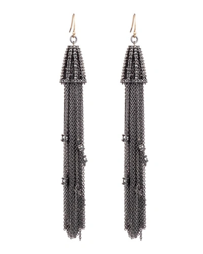 Alexis Bittar Crystal Tassel Wire Earrings In Black/gold