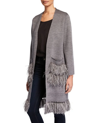 Kobi Halperin Irense Long-sleeve Sweater With Feather Trim In Gray