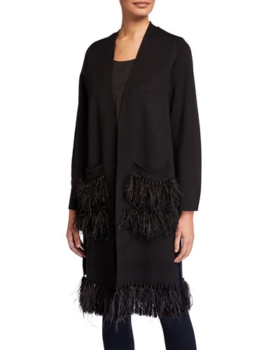 Kobi Halperin Irense Long-sleeve Sweater With Feather Trim In Black