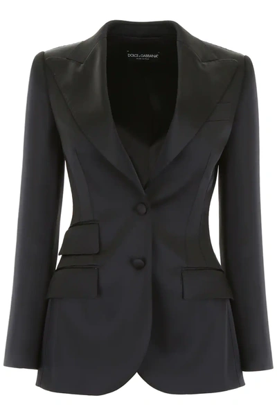 Dolce & Gabbana Pinstripe Stretch-wool Blazer Jacket In Black