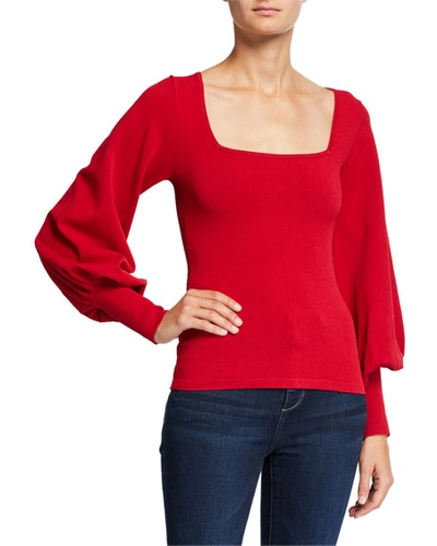 Autumn Cashmere Bishop-sleeve Square-neck Sweater In Crimson