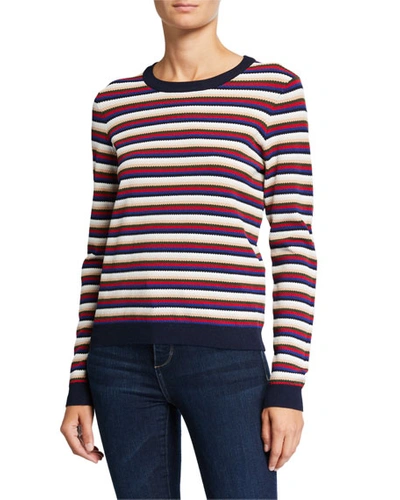 Autumn Cashmere Multi-stripe Crewneck Sweater In Navy