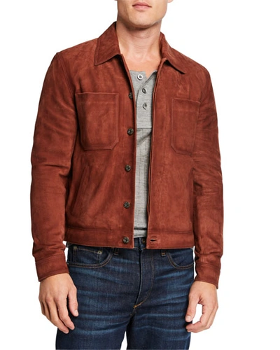 7 For All Mankind Men's Modern Trucker Suede Jacket In Cognac