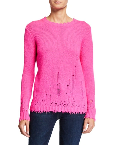 Autumn Cashmere Distressed Cashmere Crewneck Sweater In Pink