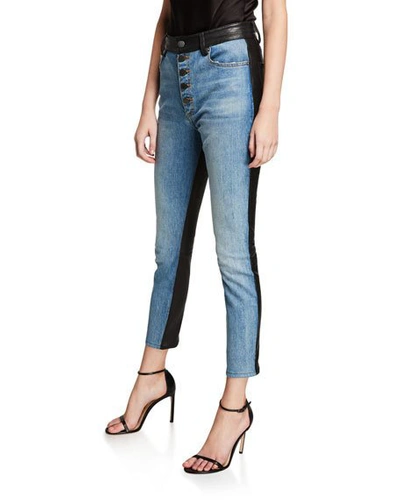 Alice And Olivia Good Leather-back High-rise Button-front Jeans In U R Golden Blk