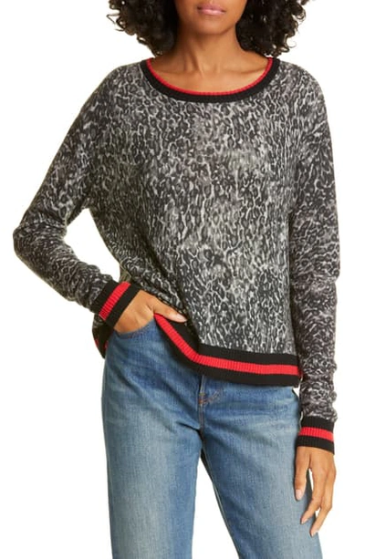 Autumn Cashmere Sporty Leopard-print Crewneck Sweater In Black/ Red