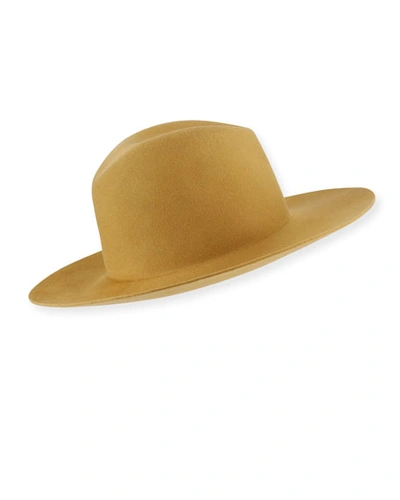 Janessa Leone Blair Wool Fedora Hat With Logo Pin In Gold