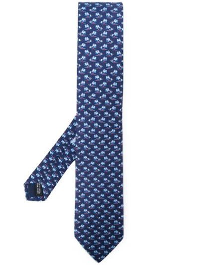 Ferragamo Mouse And Elephant Print Neck Tie In Navy