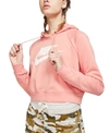 Nike Women's Sportswear Essential Cropped Hoodie In Pink Quartz/white