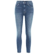 Mother The Looker Ankle Fray Skinny Jeans In Gutterpunk In Blue