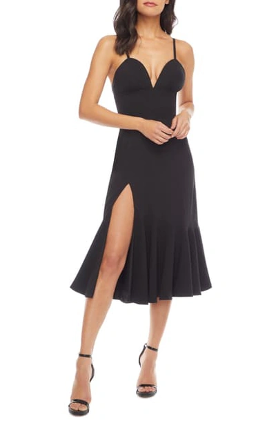 Dress The Population Marilyn Slit Midi Dress In Black