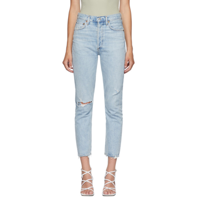 Agolde Riley Cropped Distressed High-rise Straight-leg Jeans In Shatter