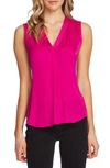 Vince Camuto Rumpled Satin V-neck Tank In Pink Shock