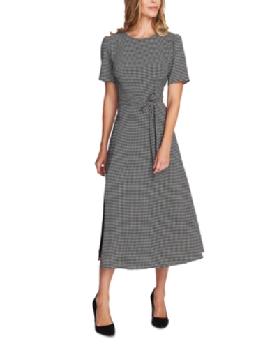 Vince Camuto Houndstooth A-line Midi Dress In Rich Black