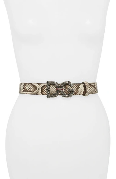 Dolce & Gabbana Amore Logo Buckle Genuine Python Belt In Natural