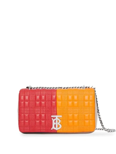 Burberry Small Lola Colorblock Quilted Check Leather Shoulder Bag In Bright Red/orange