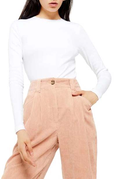 Topshop Long Sleeve Pointelle Crop Top In White