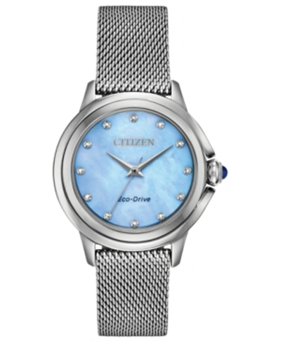 Citizen Eco-drive Women's Ceci Diamond-accent Stainless Steel Mesh Bracelet Watch 32mm In Silver