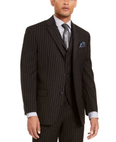 Sean John Men's Classic-fit Stretch Black Pinstripe Suit Separate Jacket