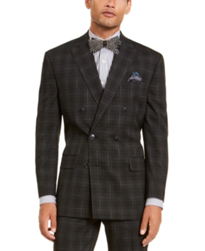 Sean John Men's Classic-fit Stretch Black Plaid Suit Separate Double Breasted Jacket