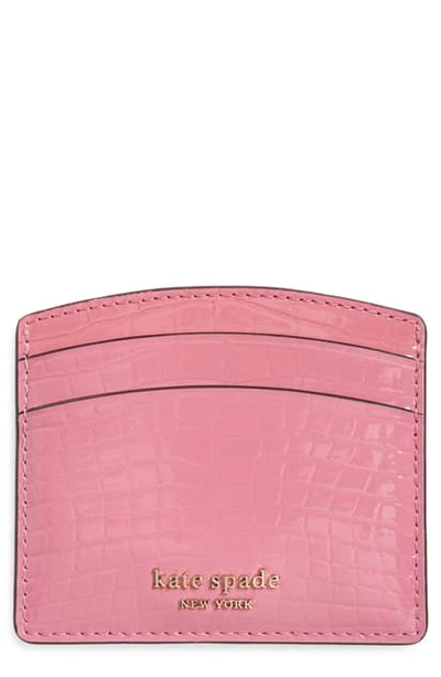 Kate Spade Sylvia Croc Embossed Leather Card Case - Pink In Ruffled Pansy