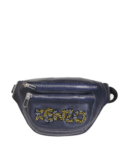 Kenzo Leather Marsup With Embroidered Logo In Black