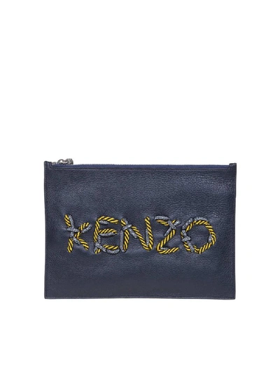 Kenzo Leather Clutch With Embroidered Logo In Cuir
