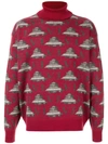 Undercover + Valentino Wool-jacquard Rollneck Sweater In Red