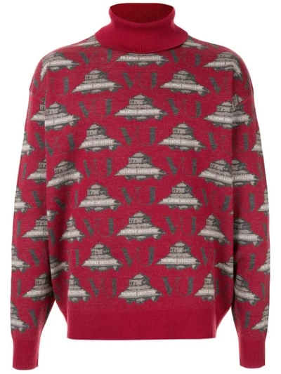 Undercover + Valentino Wool-jacquard Rollneck Jumper In Red