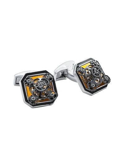 Tateossian Diablo Ottagono Gear Rhodium-plated Cufflinks In Silver