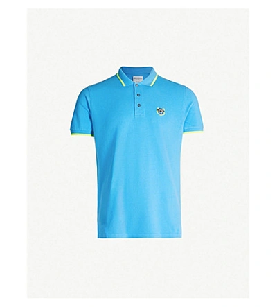 Kenzo Tiger-embroidered Cotton-piqué Polo Shirt In Cyan