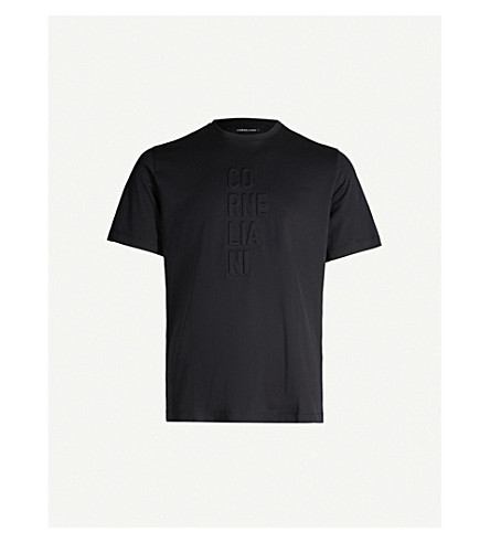 Corneliani Logo-embossed Cotton-jersey T-shirt In Black | ModeSens