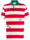 Gucci Embroidered Striped Polo Shirt In Green