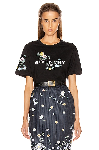 Givenchy Floral-embroidered Logo-print Cotton-jersey T-shirt In Black