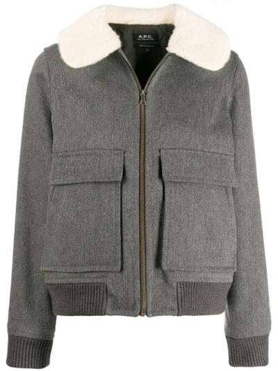 A.p.c. Faux Fur Collar Jacket In Grey