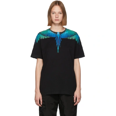 Marcelo Burlon County Of Milan Black And Blue Wings T-shirt In Black Multi