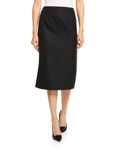 Oscar De La Renta Wool Pencil Skirt In Charcoal