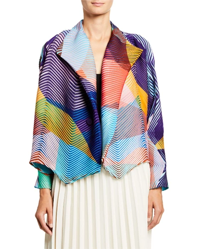 Issey Miyake Montage Colorblocked Open Jacket In Multi Pattern
