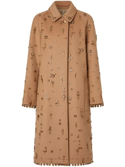 Burberry Embellished Wool Cashmere Car Coat In Brown
