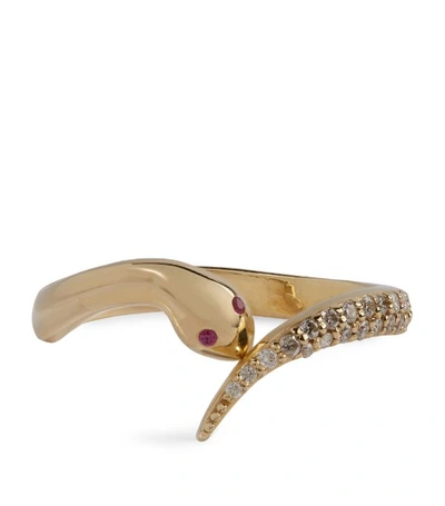 Bee Goddess Yellow Gold, Diamond And Ruby Eve Serpent Ring