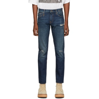 R13 Men's Slim-fit Distressed Medium-wash Jeans In Rhysindigo