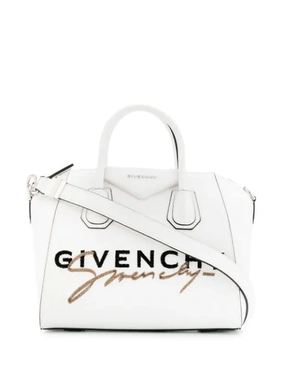 Givenchy Antigona Mini Logo-embroidered Leather Satchel Bag In White
