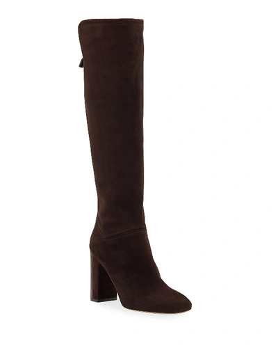 Loro Piana Jeanne Suede Knee Boots In Chocolate