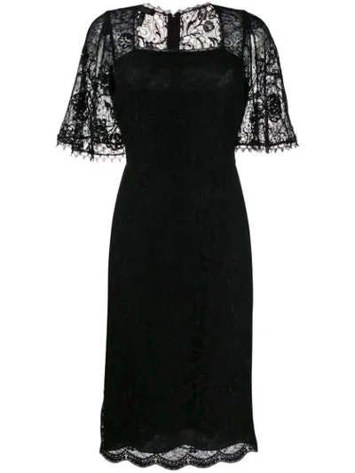 Escada Dullja Lace Square-neck Split-sleeve Dress In Black