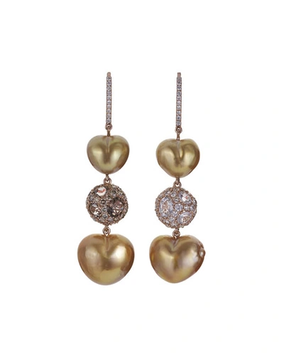 Margot Mckinney Jewelry 18k Rose Gold Heart-pearl Drop Earrings W/ Diamonds & Pearls