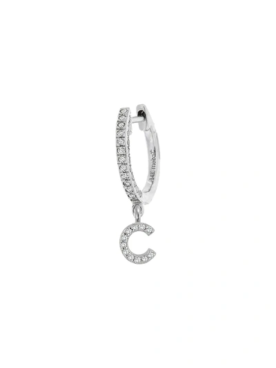 Meira T 14k White Gold Diamond Intial Single Huggie Hoop Earring In Initial C