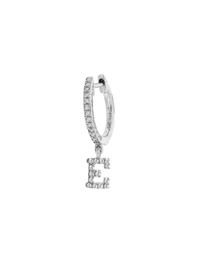 Meira T 14k White Gold Diamond Intial Single Huggie Hoop Earring In Initial E