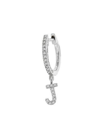 Meira T 14k White Gold Diamond Intial Single Huggie Hoop Earring In Initial J