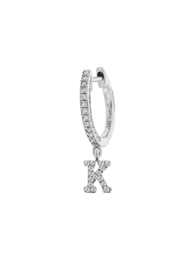 Meira T 14k White Gold Diamond Intial Single Huggie Hoop Earring In Initial K