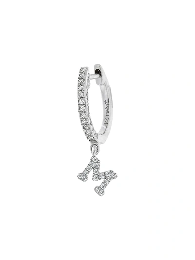 Meira T 14k White Gold Diamond Intial Single Huggie Hoop Earring In Initial M